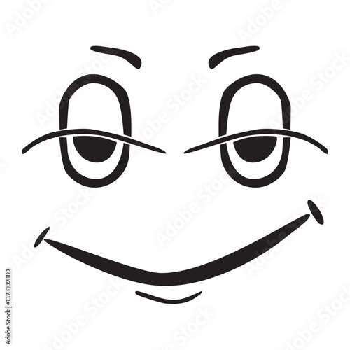 Calm but Tricky Smile Face Expression, Simple Vector Sketch Illustration