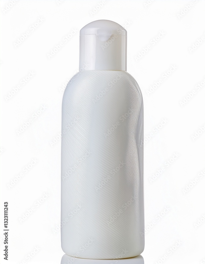 Close-up of a sleek, white plastic bottle with a flip-top cap. Perfect for lotions, shampoos, or other beauty products. Close-up of a sleek, white plastic bottle with a flip-top cap. Perfect for lotions, shampoos, or other beauty products.