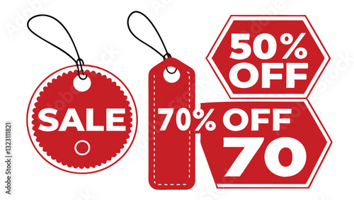 Red Sale Tags and Discount Labels – Promotional Super Offer, Big Sale, and 50% Off Price Tags for E-Commerce, Shopping, and Marketing"
