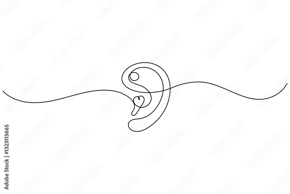 Obraz premium Human ear continuous one line drawing and minimalist style isolate outline vector icon