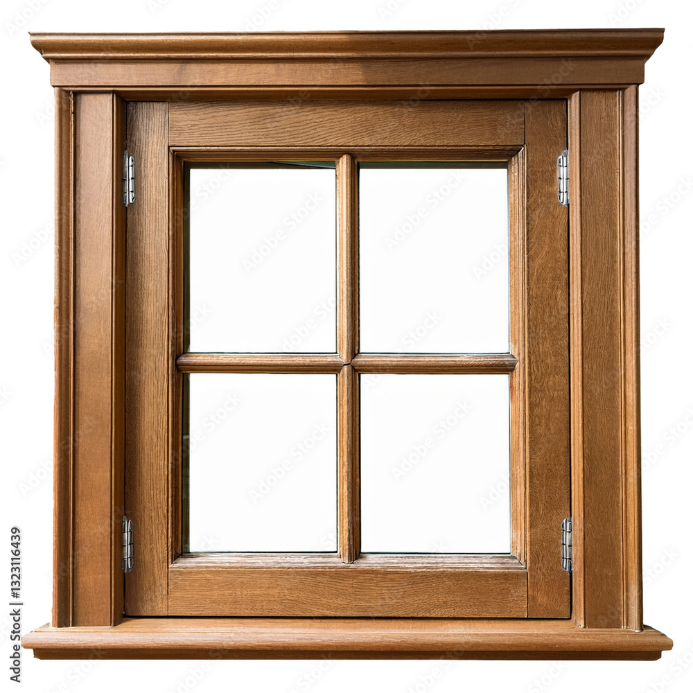 Elegant Wooden Window with Grid Design Elegant Wooden Window with Grid Design