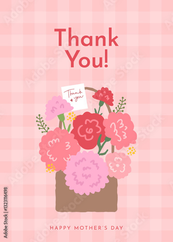 Mothers day greeting card with beautiful bouquet of carnations