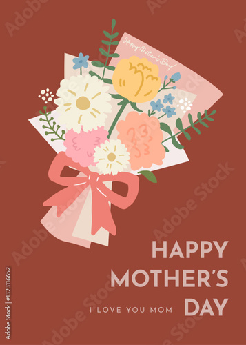 Mothers day greeting card with beautiful bouquet