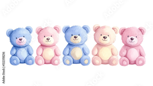 Wallpaper Mural colourful Set of five teddy bears  is sitting. PNG file isolated on transparent background cut out, clipping path, social media, close up, high quality, web
 Torontodigital.ca