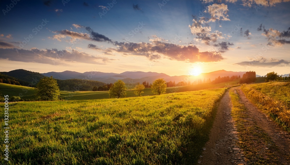 Obraz premium peaceful nature evening scenery autumn background summer sunset countryside evening spring