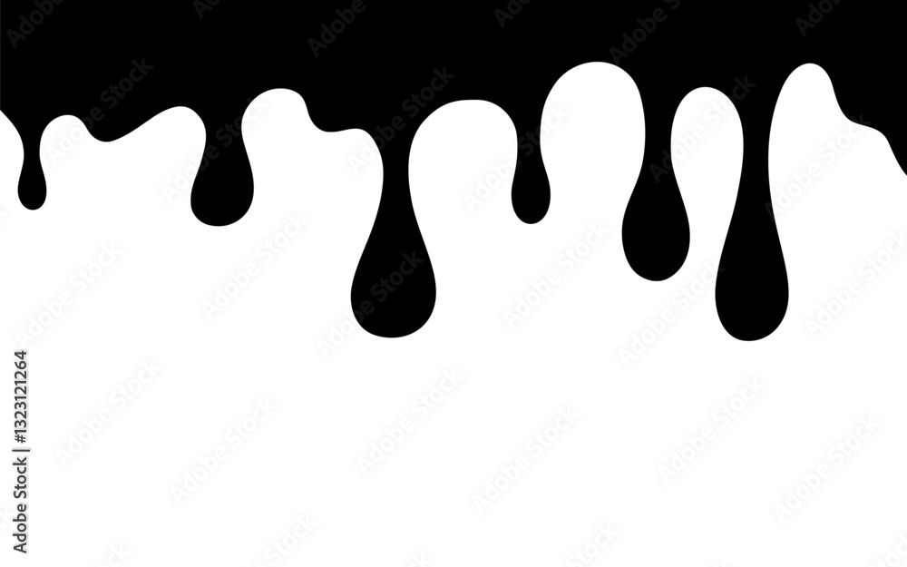 Streaks of paint with drops, black silhouette of flowing liquid, hand-drawn, vector illustration. Decorative simple element for design, poster, label, banner with a place for text, flat design Streaks of paint with drops, black silhouette of flowing liquid, hand-drawn, vector illustration. Decorative simple element for design, poster, label, banner with a place for text, flat design