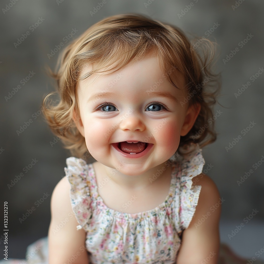 A baby is smiling and wearing a white dress A baby is smiling and wearing a white dress