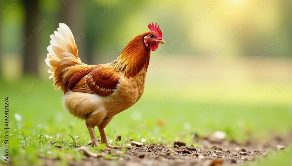 Brown hen standing, isolated on white Farm animal image , clucking, chicken Brown hen standing, isolated on white Farm animal image , clucking, chicken