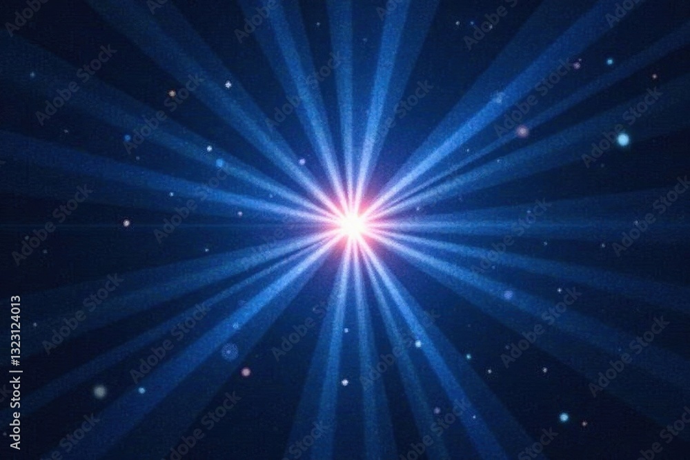 Fototapeta premium Deep blue radial burst, glowing star; vibrant center , vivid, twinkle
