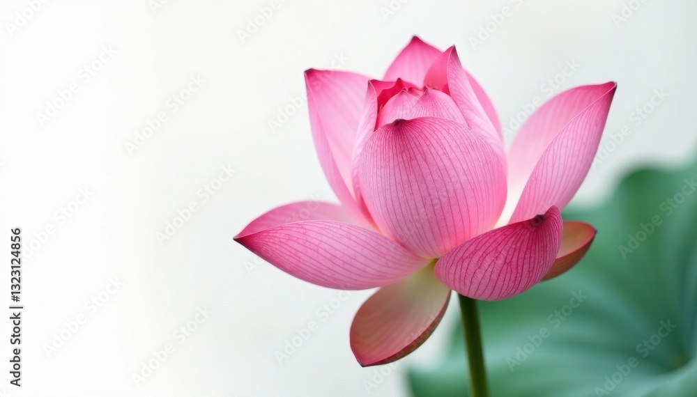 Obraz premium Delicate pink lotus petal, intricate veins, pristine white backdrop, texture, detail, floral