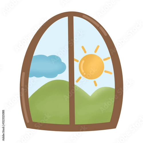 Cartoon Style Window View Illustration Icon Single