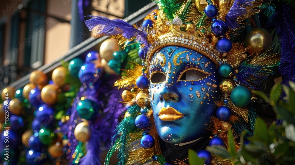 Fototapeta premium Dazzling Mardi Gras Mask Ornament Extravaganza Festive Celebration and Shimmering Decorations