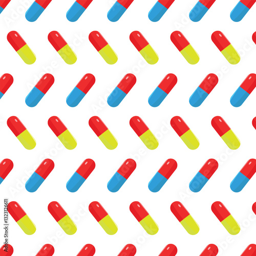 Seamless pattern of medicines on white background. Medicines, pills. Healthcare and medicine.