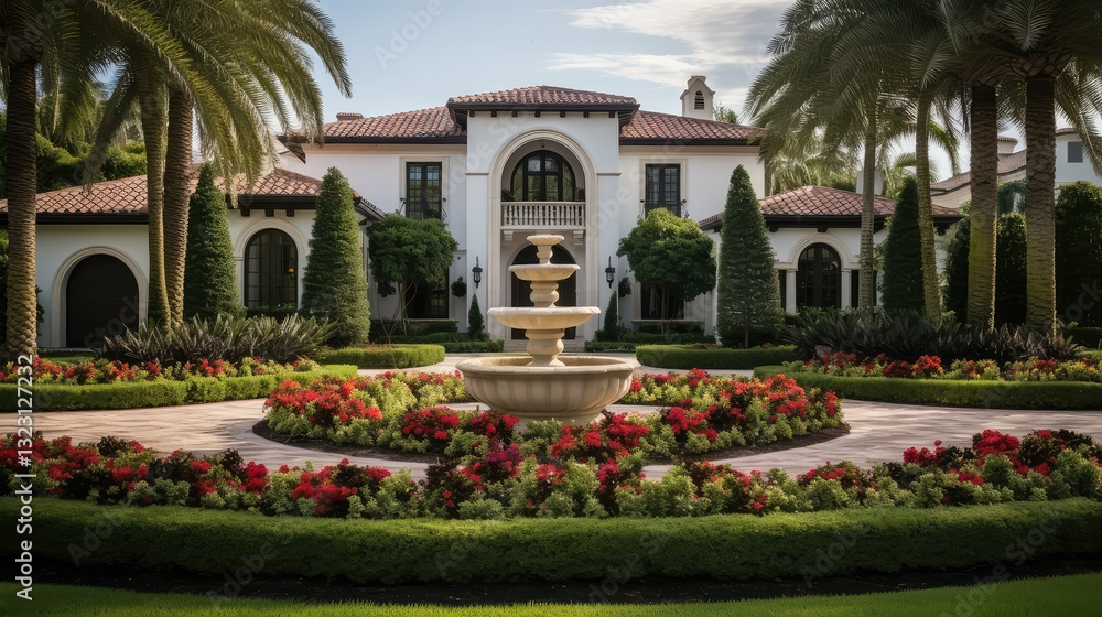 Fototapeta premium fountain house with front yard