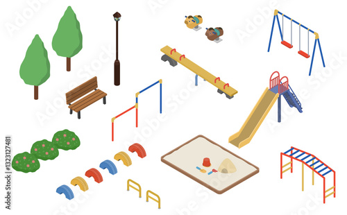 アイソメトリックイラスト：公園セット
