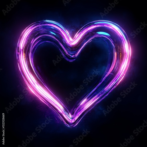 A heart made of neon lights is lit up in the dark