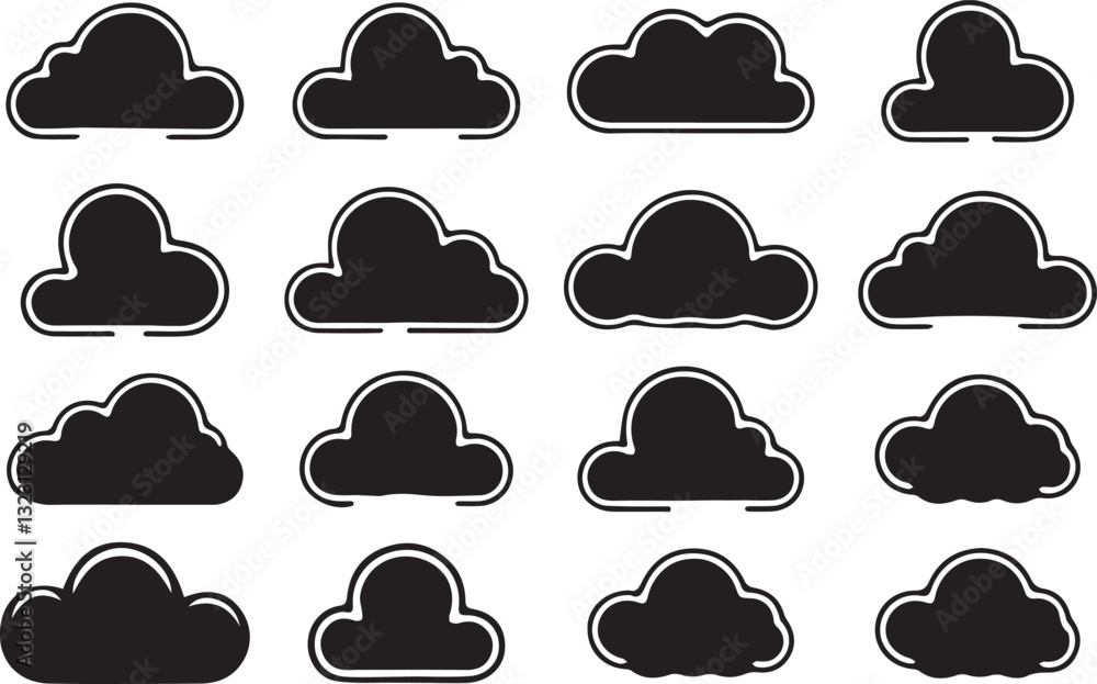 Set of Cloud Silhouette Icon Bundle Design. Set of Cloud Silhouette Icon Bundle Design.