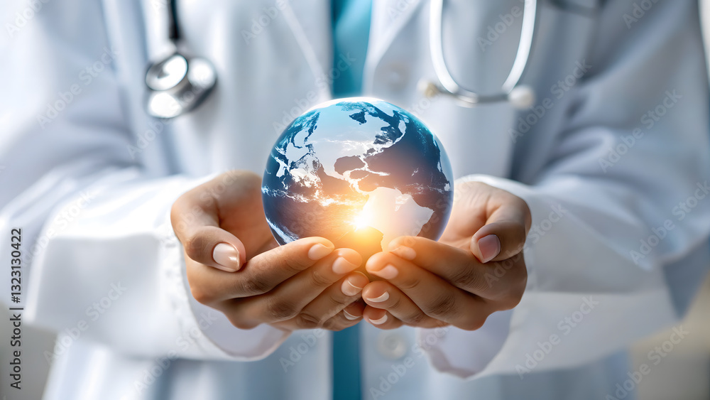 Global Health Wellness Pandemic Prevention Caring doctors holding glowing Earth, symbolizing health and hope Global Health Wellness Pandemic Prevention Caring doctors holding glowing Earth, symbolizing health and hope