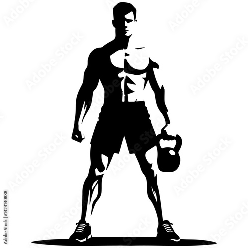 Man Do Workouts with Kettlebell.