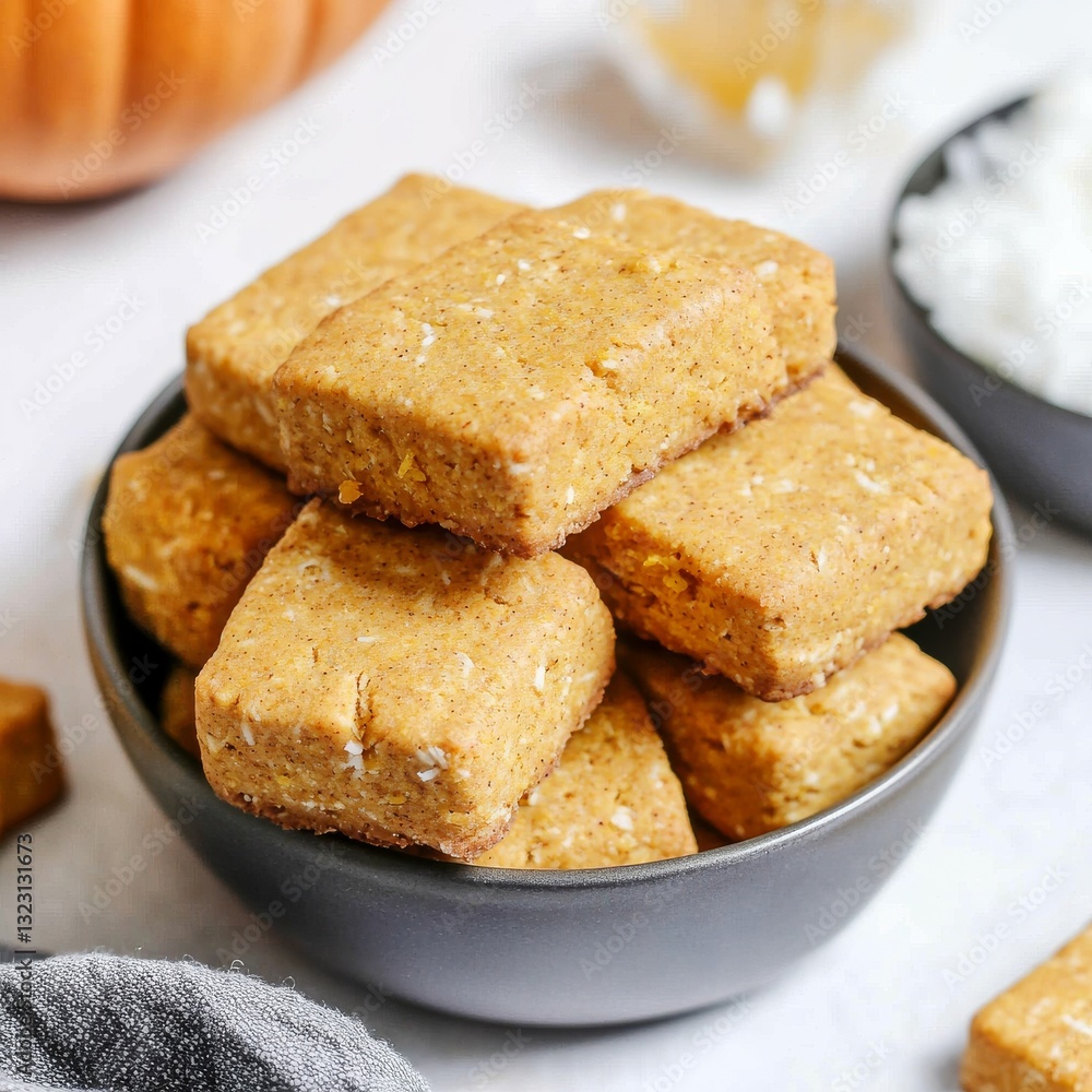 Homemade organic dog biscuits made from pumpkin, coconut, and honey Homemade organic dog biscuits made from pumpkin, coconut, and honey