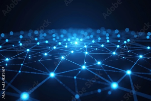 Conceptual Visualization of a Blue Digital Network Grid with Nodes and Connections Representing Modern Data Communication and Technology Advancement