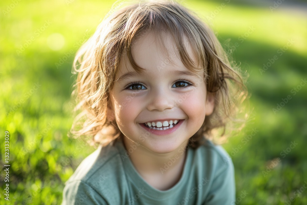 Joyful child enjoying a sunny day in the park with vibrant green grass all around Joyful child enjoying a sunny day in the park with vibrant green grass all around