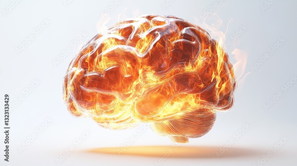 Obraz premium Dynamic 3D Rendered Brain with Flame Effects