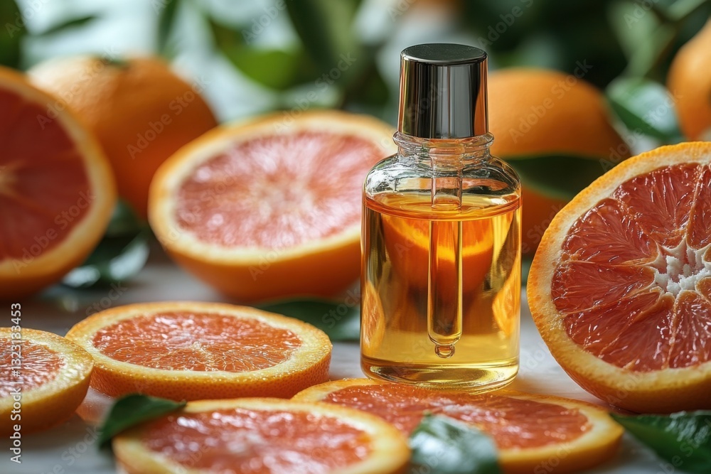 Citrus serum with grapefruit slices promoting wellness and healthy skincare with natural ingredients in a vibrant refreshing composition Citrus serum with grapefruit slices promoting wellness and healthy skincare with natural ingredients in a vibrant refreshing composition