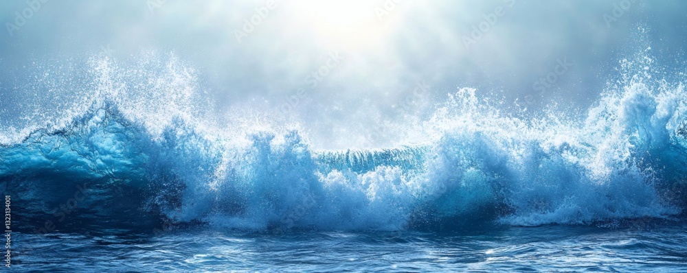 A large ocean wave cresting with foamy white water spray A large ocean wave cresting with foamy white water spray