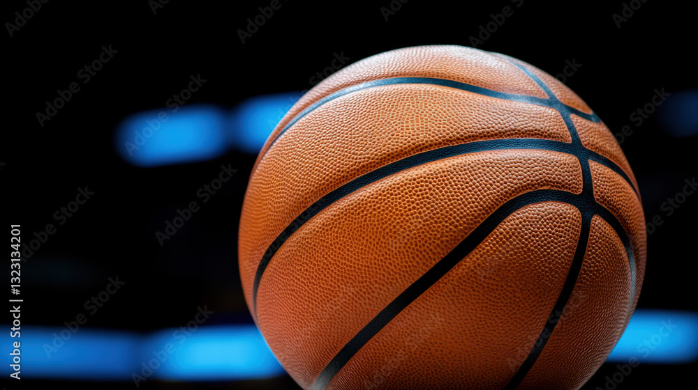 A basketball ball resting on the court surface captured in a realistic photo highlighting the 3x3 basketball match theme A basketball ball resting on the court surface captured in a realistic photo highlighting the 3x3 basketball match theme