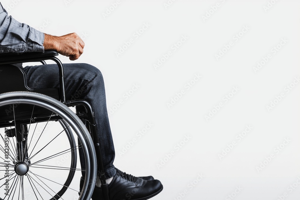 Obraz premium A close-up of a person sitting in a wheelchair, showcasing mobility and independence