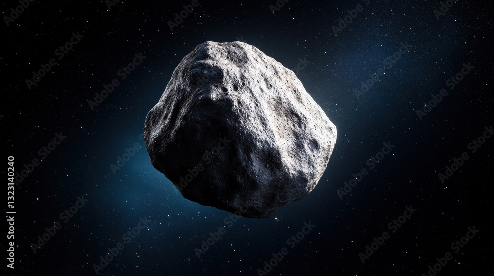 A large asteroid suspended majestically in the sky symbolizing the vast potential of asteroid mining in outer space A large asteroid suspended majestically in the sky symbolizing the vast potential of asteroid mining in outer space