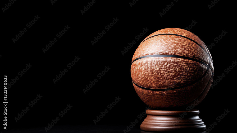 Obraz premium Basketball ball positioned on a wooden stand highlighting the excitement of finals and competitive sportsmanship