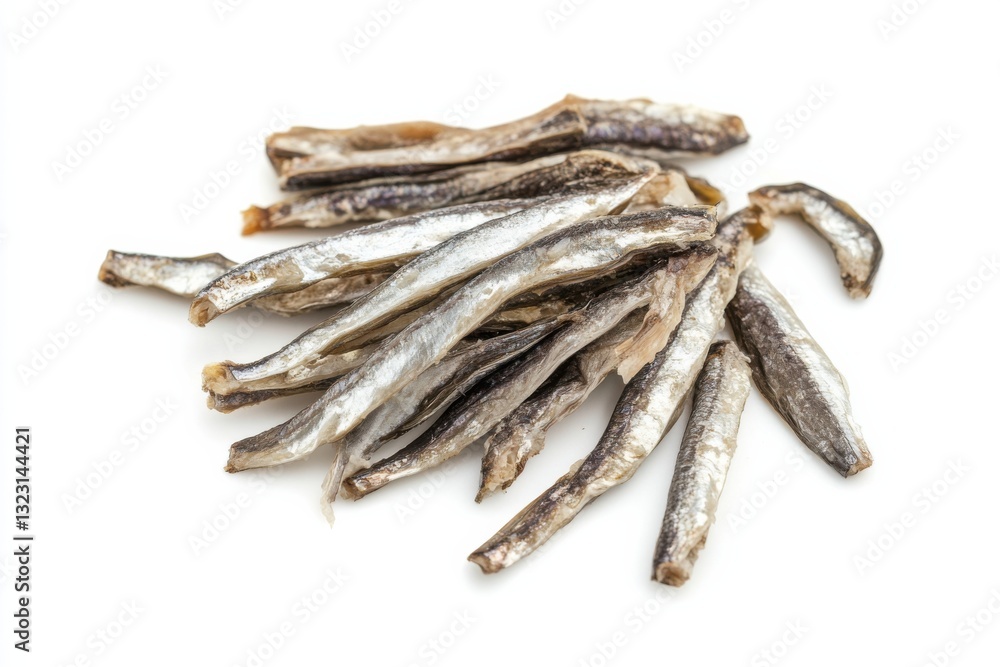 Delicious canned anchovies on a clean white background showcasing sharp details and realistic lighting Delicious canned anchovies on a clean white background showcasing sharp details and realistic lighting