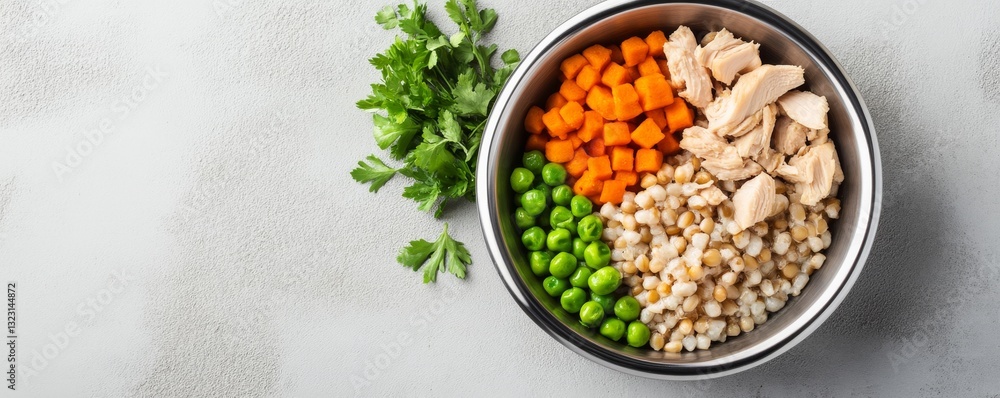Fresh natural dog food with slow-cooked chicken, barley, and peas Fresh natural dog food with slow-cooked chicken, barley, and peas