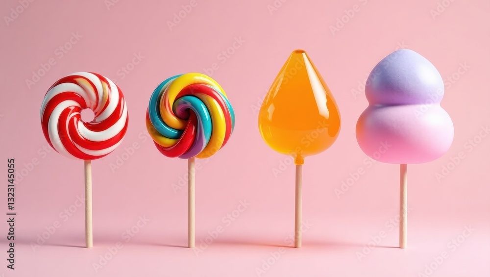 Colorful Lollipops Candy Sweet Treats on Pink Background Delicious Sugary Candies Colorful Lollipops Candy Sweet Treats on Pink Background Delicious Sugary Candies