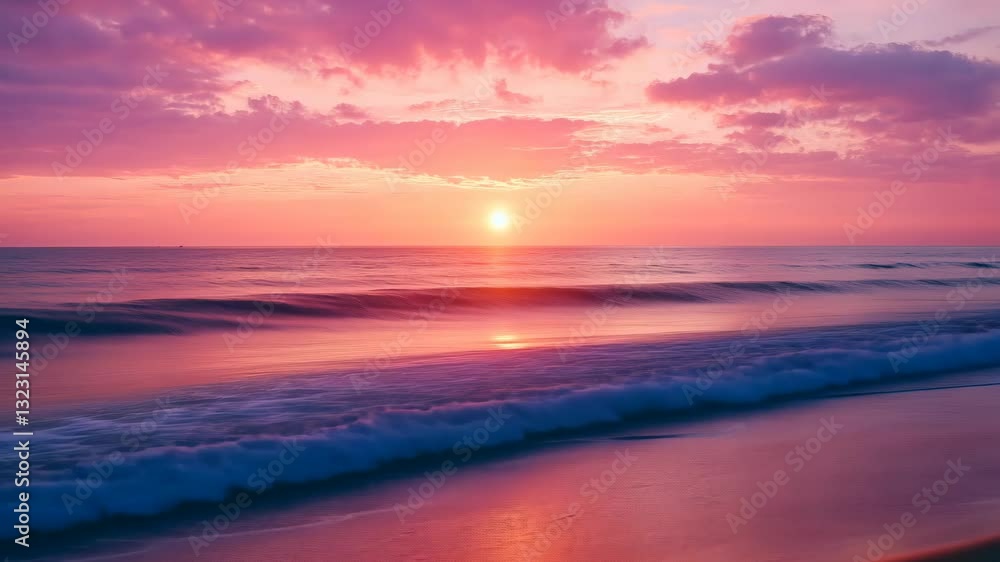 Pink Sunset over Ocean Waves Pink Sunset over Ocean Waves