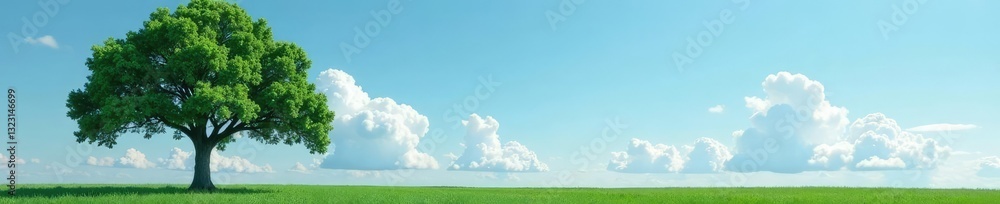 Isolated tree against a blue-gray sky with clouds, nature, calm, evergreen Isolated tree against a blue-gray sky with clouds, nature, calm, evergreen