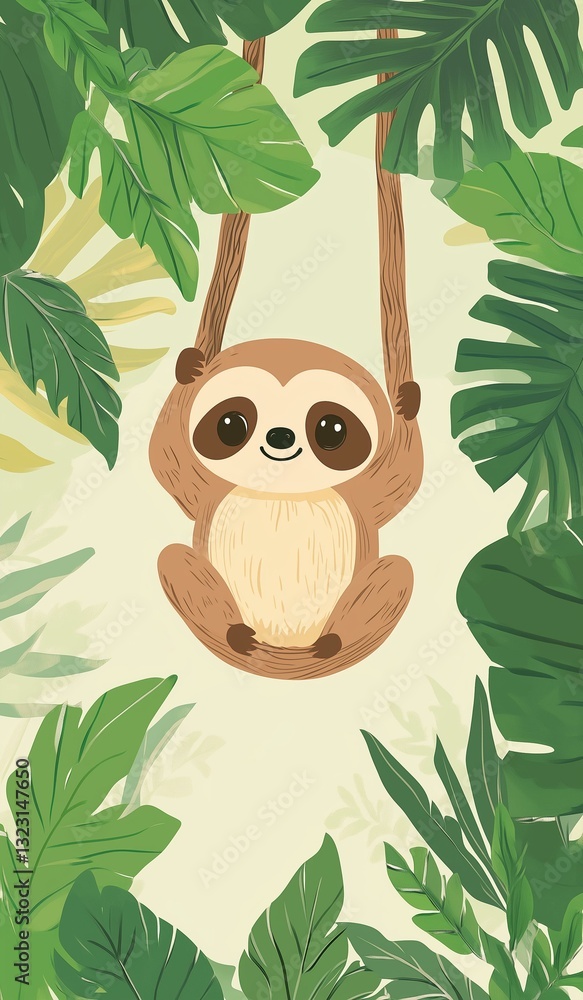 Obraz premium Cute Cartoon Sloth Banner with Room for Copy (Generative AI)