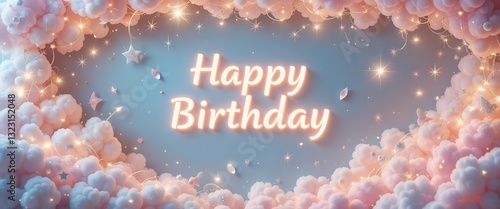 Happy Birthday Cloudscape Magical Pink & White Wishes