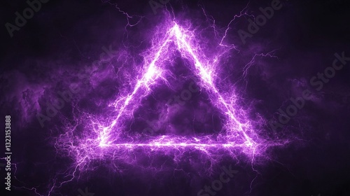Dramatic purple lightning forming a triangle shape against a dark stormy sky background. Ideal for energy, power, or mystical themes.