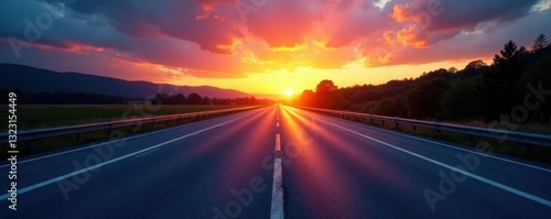 Empty dual carriageway at dusk with fading light on the asphalt, highway sunset empty road, road at dusk