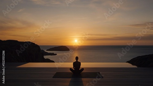 A sunset yoga session on a wooden deck overlooking the sea, peaceful and meditative scene. --chaos 20 --ar 16:9 --quality 2 --v 6.1 Job ID: 01f4fe55-5e6b-4023-9ca4-1b203157b297