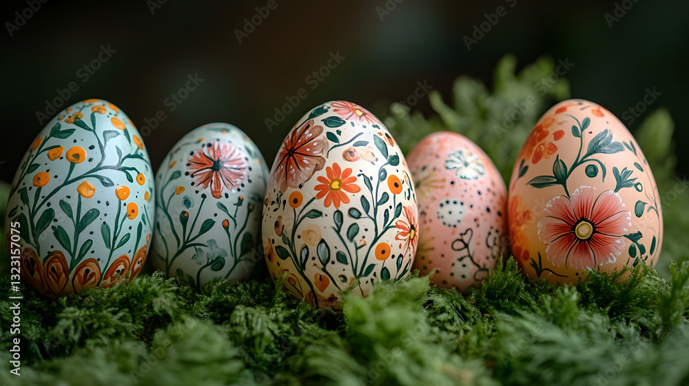 Colorful Easter Eggs with Flowers on a Blue Background by vibrant flowers create a cheerful and festive atmosphere. Colorful Easter Eggs with Flowers on a Blue Background by vibrant flowers create a cheerful and festive atmosphere.