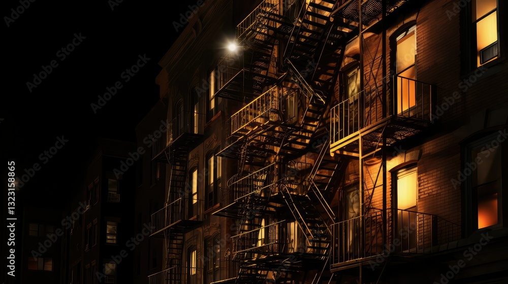 Obraz premium historic fire escape night