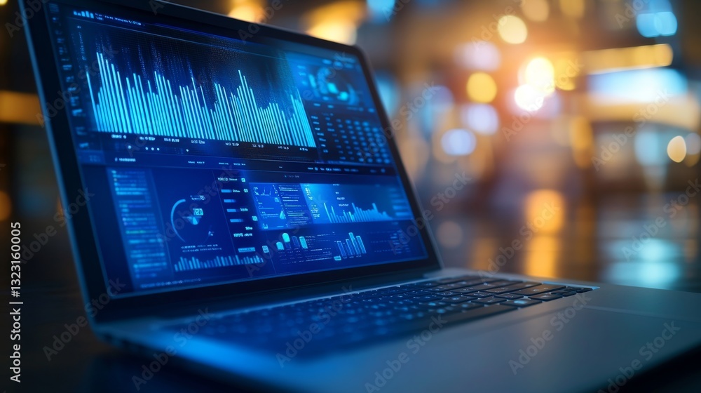 Sleek Laptop with Ajar Lid Revealing a World of Data Visualization Sleek Laptop with Ajar Lid Revealing a World of Data Visualization