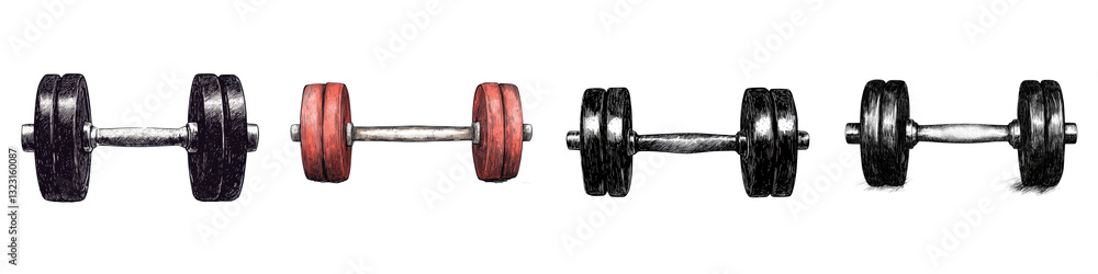 Fototapeta premium Assortment of Dumbbells and Barbells for Strength and Fitness Training in Gym Setting Fitness Equipment for Muscle Building Bodybuilding and Achieving Wellness Goals