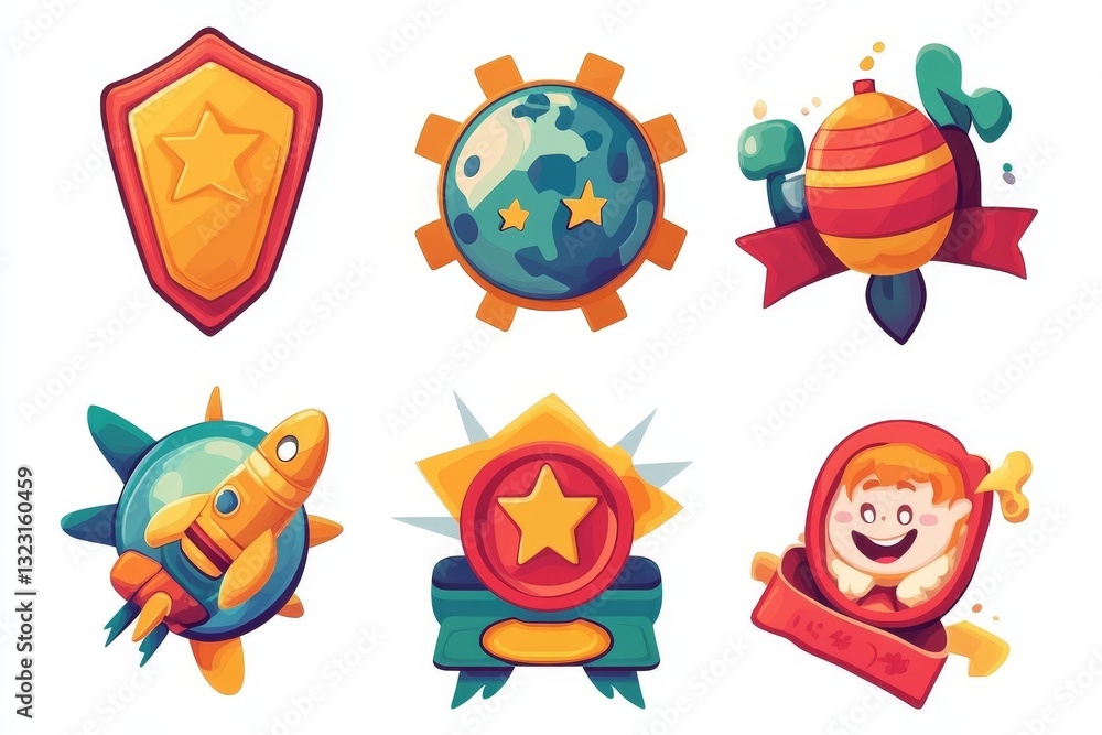 Kids zone emblem colorful cartoon illustrations set Kids zone emblem colorful cartoon illustrations set