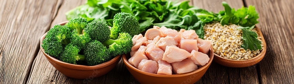 Farm-fresh dog diet with free-range chicken, barley, and broccoli Farm-fresh dog diet with free-range chicken, barley, and broccoli