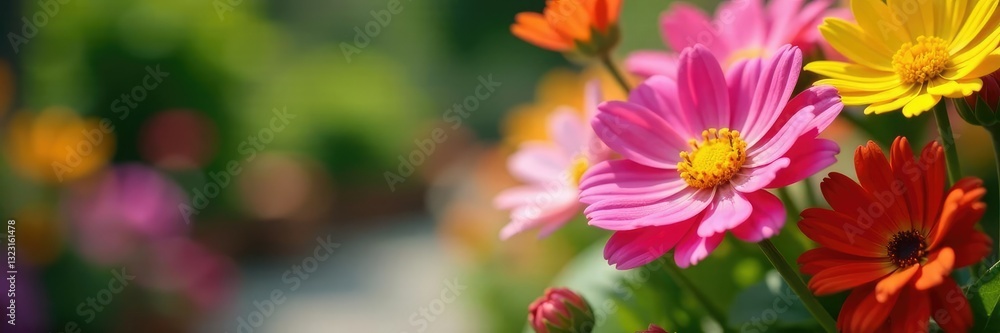 Colorful flower bouquet in shallow depth of field, garden, shallow depth of field Colorful flower bouquet in shallow depth of field, garden, shallow depth of field